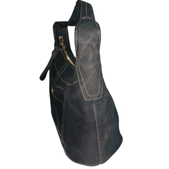 VINTAGE COACH ERGO BLACK LEATHER FRONT POCKET HALF MOON SHOULDER BAG - Picture 3 of 16